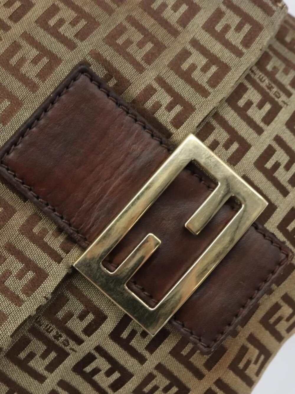 FENDI Zucchino Canvas Mamma Baguette Shoulder Bag Brown Gold Auth gh1492 - Picture 11 of 16